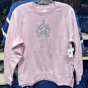 Disney Parks Disneyland Castle Bow Ribbon Pink Pullover Sweatshirt